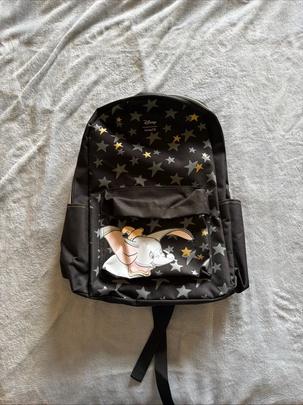 Disney Loungefly Dumbo Full Size Backpack Black Stars Gold School Bag NWT